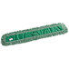 A Rubbermaid green microfiber loop dust mop with a handle and white fringes.