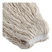 A close-up of a Rubbermaid white cotton wet mop head.