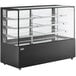 An Avantco black dry bakery display case with glass shelves.