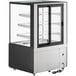 An Avantco black dry bakery display case with glass doors and shelves.