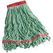 A green Rubbermaid Looped End Wet Mop Head with a green band.