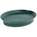A dark green oval deli server with a round black pan in a salad bar.