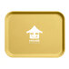 A yellow Cambro tray with a house logo on it.