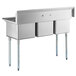A Regency stainless steel 3 compartment sink on galvanized steel legs.