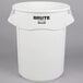 A white Rubbermaid Brute trash can with black text reading "BRUTE" on it.