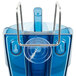 A blue plastic San Jamar Saf-T-Ice tote with a metal handle.
