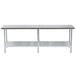 A long stainless steel Advance Tabco work table with a galvanized undershelf.