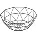 A black stainless steel wire serving basket with geometric shapes.