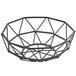 A Tablecraft black stainless steel wire basket with a geometric design.