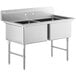 A Regency stainless steel two compartment sink with cross bracing and legs.