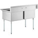 A Regency stainless steel commercial sink with two compartments and galvanized steel legs.