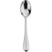 A Oneida Lumos stainless steel oval soup/dessert spoon with a silver handle.