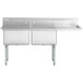 A Regency stainless steel two compartment sink with right drainboard.