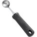 A Choice stainless steel melon baller with a black nylon soft-grip handle.