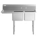 A Regency stainless steel 2 compartment sink with stainless steel legs and cross bracing with left drainboard.