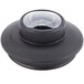 A black plastic lid for a Galaxy 64 oz. jar with a circular hole.