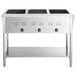 An Avantco stainless steel food warmer with three wells on a counter.