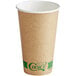 A brown EcoChoice paper hot cup with green text.