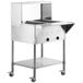 An Avantco stainless steel mobile electric steam table with an undershelf and overshelf on wheels.