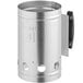 A silver stainless steel Backyard Pro briquette chimney starter with a handle.
