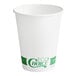 A white EcoChoice paper hot cup with a green label.