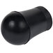 A close up of a black rubber ball with a round black cap.