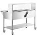 An Avantco stainless steel electric steam table with an undershelf and an overshelf with a sneeze guard.