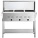 An Avantco stainless steel three compartment hot food warmer on a counter with sneeze guard.