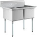 A Regency stainless steel sink with two compartments on galvanized steel legs.