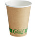 A brown paper EcoChoice cup with a green label.