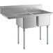 A Regency stainless steel two compartment sink with a left drainboard.