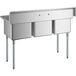 A Regency stainless steel three compartment sink with galvanized steel legs.