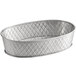A silver oval Tablecraft metal platter with a lattice pattern.