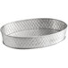 A silver oval shaped tray with a lattice pattern.