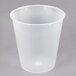 A clear plastic liner for a wastebasket.