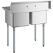 A Regency stainless steel two compartment sink on galvanized steel legs.