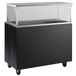 A black and silver Vollrath portable cold food cart with clear glass.