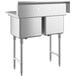 A Regency stainless steel 2 compartment commercial sink with stainless steel legs and cross bracing.