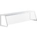 A white metal rectangular shelf with a clear plastic top and silver edges.