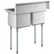 A Regency stainless steel two compartment commercial sink on galvanized steel legs.