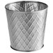 A Tablecraft stainless steel fry cup with a lattice pattern.