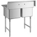 A Regency stainless steel two compartment commercial sink with stainless steel legs and cross bracing.