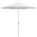 A white Lancaster Table & Seating umbrella with a pole.