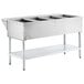 A ServIt open well electric steam table with an adjustable undershelf on a counter in a school kitchen.