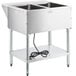 A stainless steel ServIt electric steam table with two open wells and an undershelf.