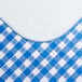 A royal blue and white checkered vinyl table cover with flannel back.