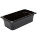 A black Cambro H-Pan 1/3 size plastic food pan with a lid.