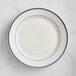 Acopa 12" Ivory (American White) Stoneware Wide Rim Plate with Blue Bands - 12/Case