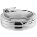 An Acopa Manchester stainless steel chafer with a glass lid and handle.