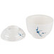 A white Thunder Group melamine bowl with blue bamboo designs and a lid.
